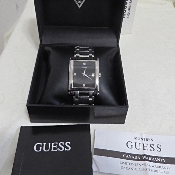 GUESS MENS BLACK RECTANGULAR STEEL SERIES DRESS WATCH - Picture 1 of 6